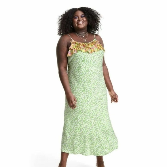 NWT RIXO x Target Green Animal Print MIDI dress with ruffle detail size: 4X - Picture 1 of 16